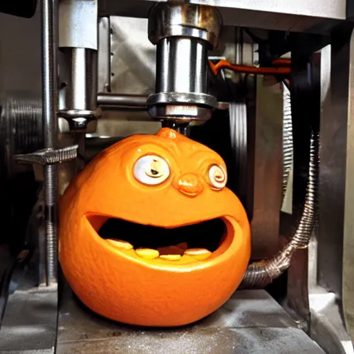 Image similar to the annoying orange getting crushed under a hydraulic press