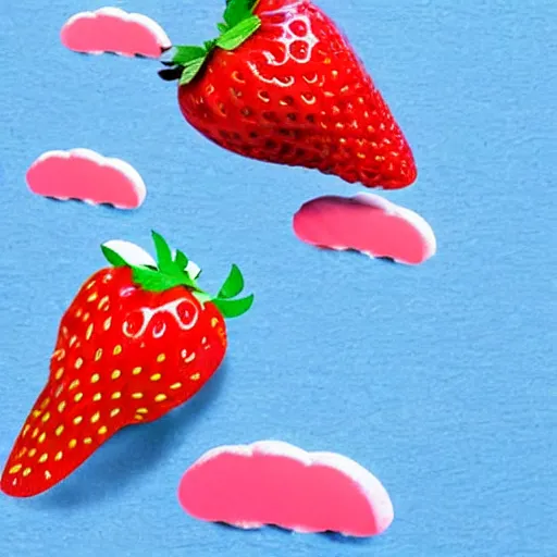 Prompt: strawberry plane, making looping und the ocean