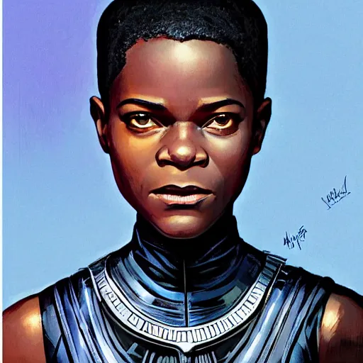 Prompt: half - electric letitia wright as black panther, moebius comic style, realistic shaded perfect face, extremely fine details, realistic shaded lighting, poster by by ilya kuvshinov katsuhiro otomo, magali villeneuve, artgerm, jeremy lipkin and michael garmash and rob rey