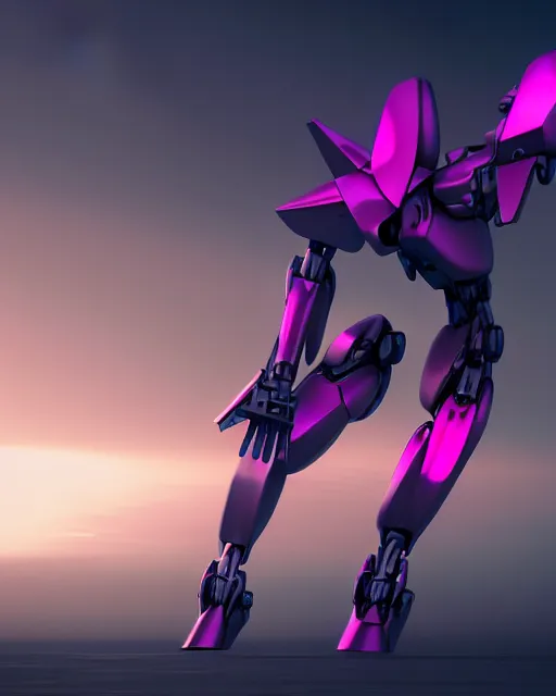 Image similar to hyperrealistic 3d render full mecha iridescent pink peace sign dramatic landscape concept art vray ute osterwald de chirico sharp cinematic very moody light 8k low angle shallow depth of field