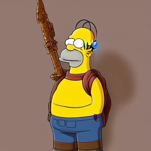 Prompt: full body shot of Homer Simpson as a D&D rogue, trending on artstation, illustration, cgsociety, 8k, cinematic art by Greg Rutkowski and Thomas Kinkade and William O\'Connor