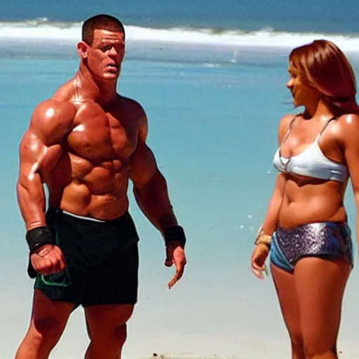 Prompt: John Cena fights Will Smith on the beach