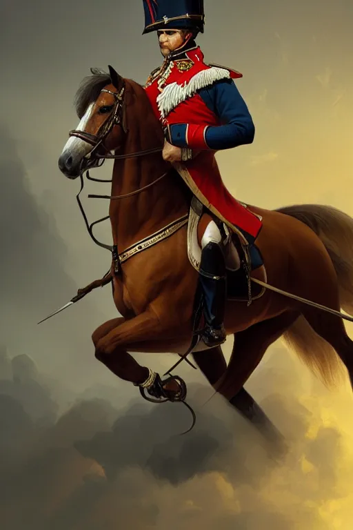 Image similar to portrait of an anthropomorphic horse as napolean bonaparte, dramatic lighting, highly detailed, digital painting, artstation, concept art, smooth, sharp focus, illustration, art by wlop, mars ravelo and greg rutkowski