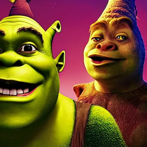Image similar to a movie poster for a shrek film with aliens and a hat