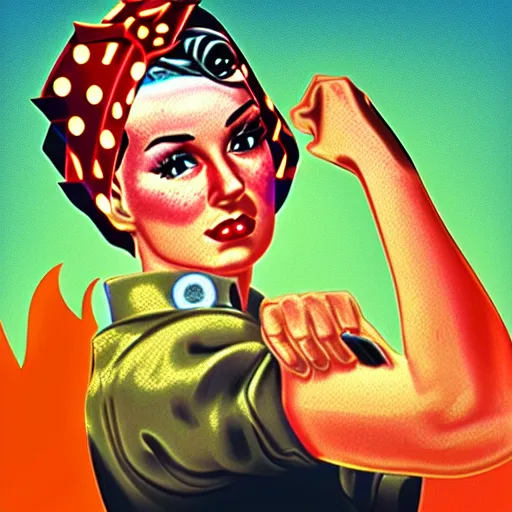 Prompt: a portrait of Rosie the riveter, 8 bit, computer game