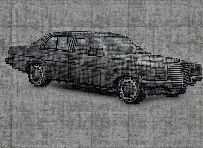 Prompt: synthesized hologram aiburning wrecked mercedes 1 2 4, pixelart, game 8 - bit monochrome gameboy!!, takato yamamoto. masterpiece. rendered in blender, ultra realistic, smooth shadows, ultra detail, high resolution, cinematic, unreal 6, 8 k