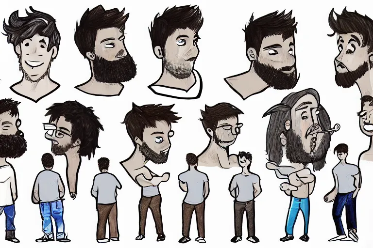 Image similar to Drawn guy, in full growth, in different styles, with different backgrounds