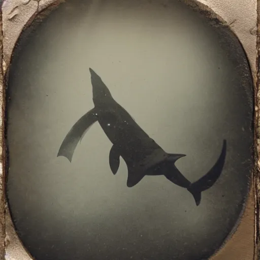 Prompt: underwater tintype ghost riding a shark