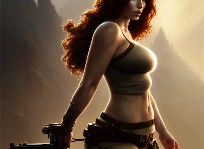 Prompt: portrait shot of christina hendricks as lara croft, intricate, elegant, highly detailed, centered, digital painting, artstation, concept art, smooth, sharp focus, illustration, artgerm, tomasz alen kopera, peter mohrbacher, donato giancola, joseph christian leyendecker, wlop, boris vallejo