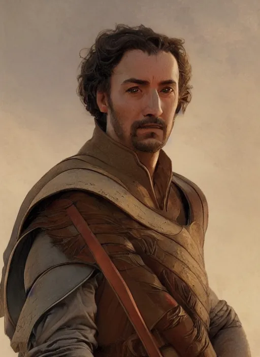 Image similar to portrait of provencal le gaulois in kaamelott played by frank pitiot, highly detailed, 3 5 mm photo, artstation, concept art, sharp focus, 2 8 mm macro photo, art by artgerm and greg rutkowski and alphonse mucha, award winning art, royal