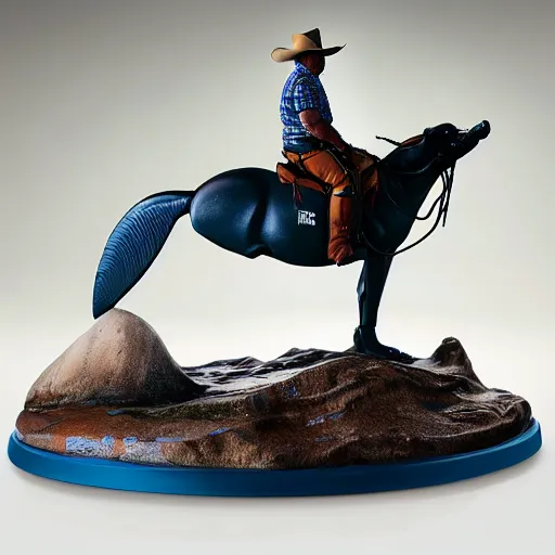 Image similar to john wayne riding a dolphin. action figure by hot toys. studio lighting.