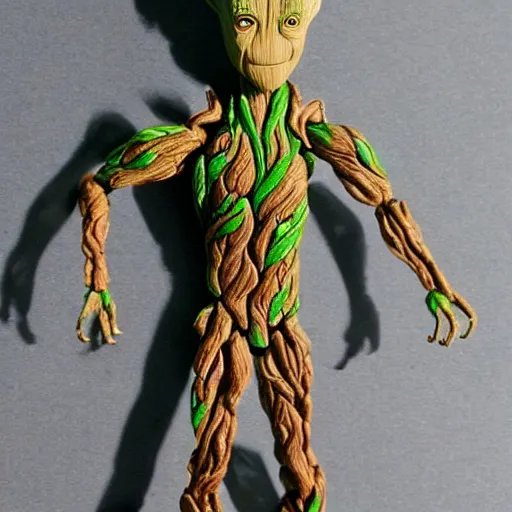 Image similar to hand painted action figure of a groot, realistic,