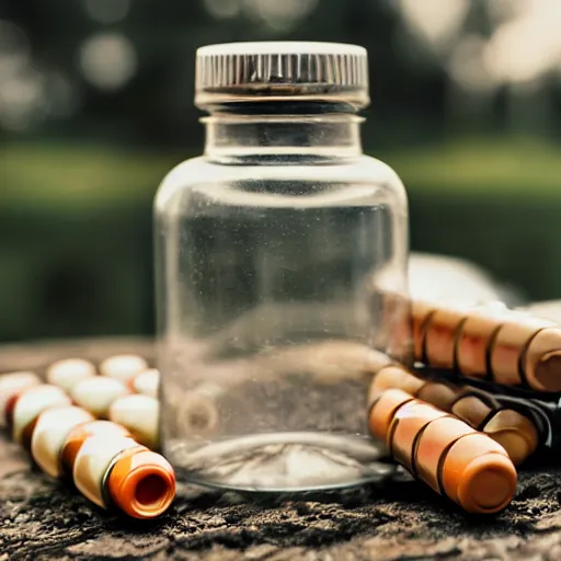 Prompt: a bottle full of pills photograph