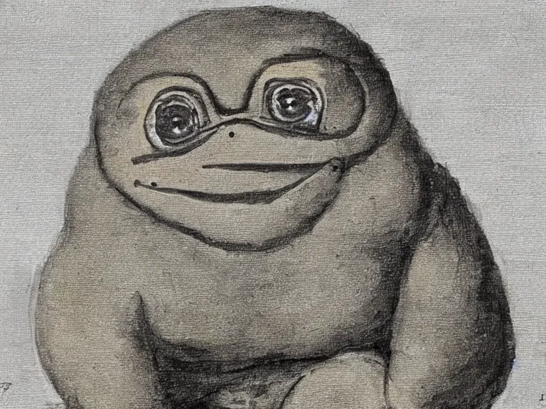 Image similar to beautiful painting of pepe the frog in the village, by Francisco Goya, high detail, high resolution