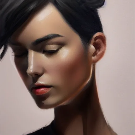 Image similar to portrait of a beautiful woman, black hair, attractive, casual, modern, highly detailed, digital painting, artstation, concept art, smooth, sharp focus, illustration, art by thomas saliot