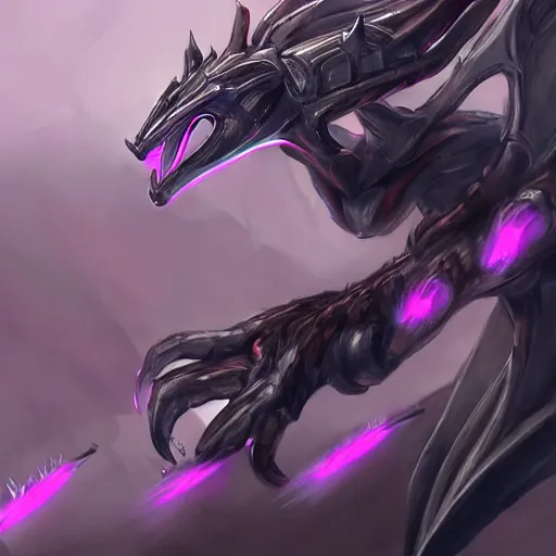 Image similar to very close up foot pov shot, detailed foot shot, feet art, furry paw pov, paw pov, dragon paw, paws, hyperdetailed elegant beautiful stunning hot anthropomorphic mecha female dragon, sharp silver armor fuchsia skin, showing high quality hyperdetailed paws mecha dragon feet at camera, sharp claws, warframe fanart, furaffinity, deviantart