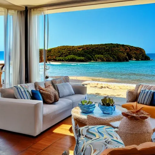 Image similar to beautiful beach view from a modern luxury livingroom