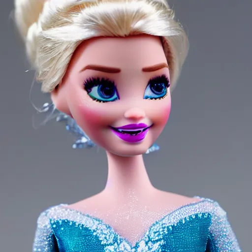 Prompt: Elsa from Frozen as a Barbie Doll, product photo, detailed