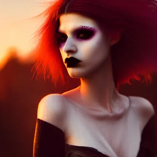 Image similar to photographic portrait of a stunningly beautiful emo goth cyberpunk renaissance female in soft dreamy light at sunset, contemporary fashion shoot, by edward robert hughes, annie leibovitz and steve mccurry, david lazar, jimmy nelsson, breathtaking, 8 k resolution, extremely detailed, beautiful, establishing shot, artistic, hyperrealistic, beautiful face, octane render