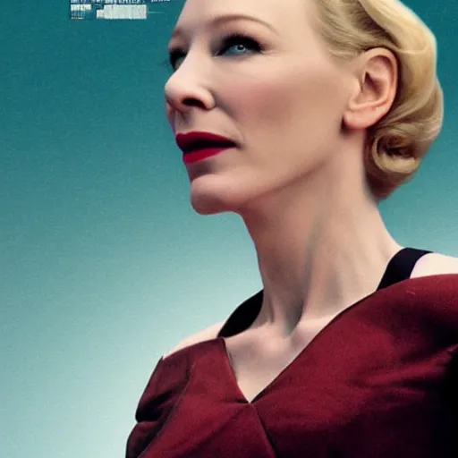 Image similar to cate blanchett, retro, scifi poster,