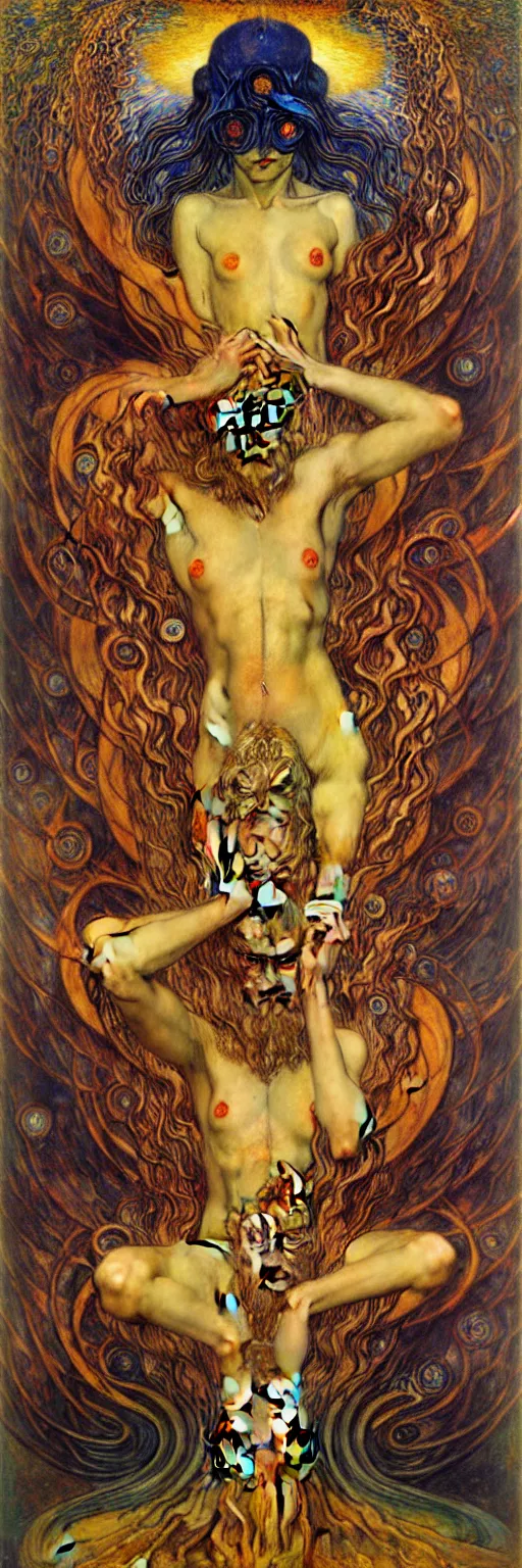 Image similar to Eternal Divine God of Chaos Love by Karol Bak, Jean Delville, William Blake, Gustav Klimt, and Vincent Van Gogh, symbolist, visionary