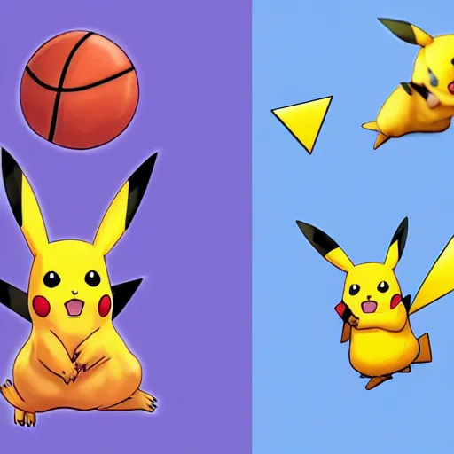 Image similar to pikachu playing basketball, artstation.