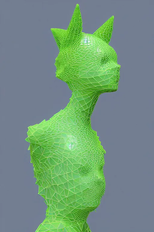 Prompt: epic 3 d sculpture of trans model, mesh headdress, 2 0 mm, with pastel yellow and pastel green bubbles bursting, voronoi, melting into bulbasaur, delicate, beautiful, intricate, houdini sidefx, artstation, by jeremy mann and ilya kuvshinov, jamie hewlett and ayami kojima