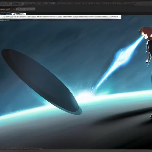 Prompt: two people stuck on an asteroid orbiting a black hole trending on art station makoto shinkai