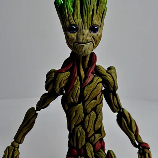 Image similar to hand painted action figure of a groot, realistic,