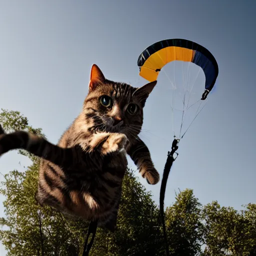 Image similar to a cat parachuting, professional photography