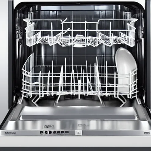 Image similar to open dishwasher with iron skillet inside, high quality 4k resolution