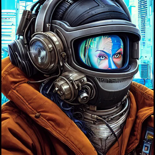 Image similar to a portrait of an anthropomorphic cyberpunk baboon in a crash helmet by sandra chevrier, detailed render, tape deck, boombox, headphones, epic composition, cybernetics, 4 k realistic, cryengine, realistic shaded lighting, sharp focus, masterpiece, by matteo scalera, gary montalbano, peter elson in the style of the tokyo ghost comic