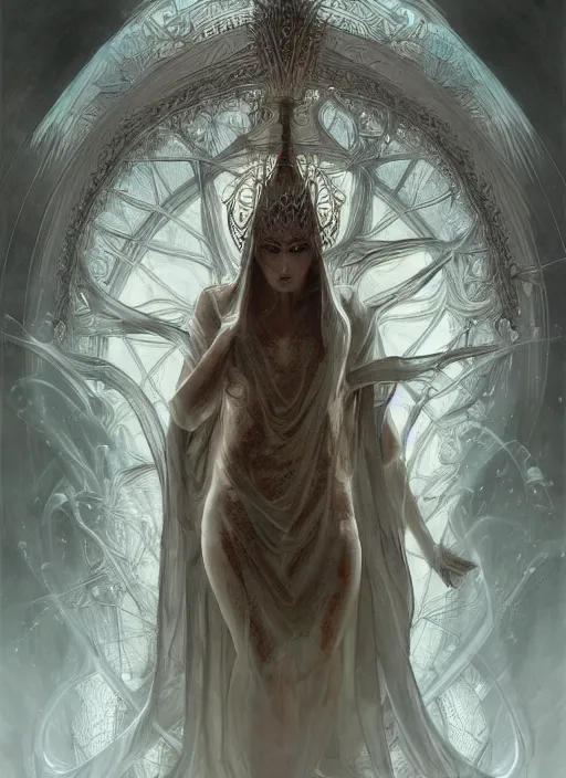 Prompt: album art divine holy robe spell effect, physically accurate, moody dynamic lighting, very very intricate, very very elegant, highly detailed, digital painting, artstation, HR GIGER, Hieronymus Bosch, Francis Bacon, concept art, smooth, very beautiful, sharp focus, illustration, art by artgerm and greg rutkowski and alphonse mucha