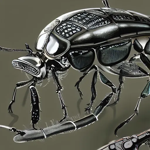 Image similar to complex intricate moving mechanism made of insects and bugs and beetles, electromechanical machine