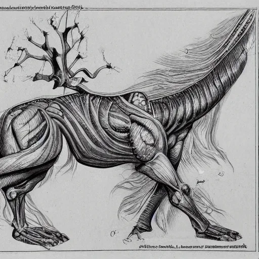 Prompt: anatomical drawing of a mythical creature. highly detailed. science book.