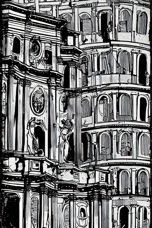 Image similar to rome, illustration, in the style of katinka reinke