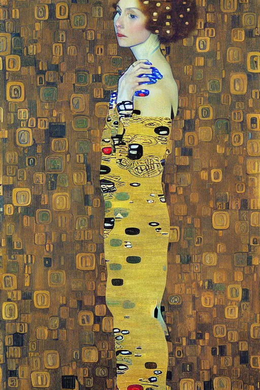 Image similar to iphone selfie, phone in hand, by gustav klimt