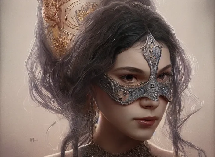 Image similar to masked, perfectly-centered-Portrait of the most beautiful woman on the planet , intricate, highly detailed, artstation, concept art, concept render, octane, redshift, smooth, sharp focus, illustration,award-winning, Unreal Engine 5, 8K, art by artgerm and greg rutkowski and alphonse mucha