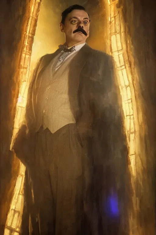 Image similar to gomez addams as doctor who, radiant light, caustics, heroic, bright iridescent light, by gaston bussiere, bayard wu, greg rutkowski, maxim verehin bloom dramatic lighting