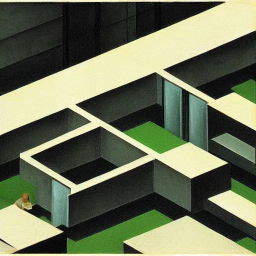 Image similar to isometric maze art by edward hopper