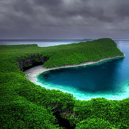 Prompt: the weeping strand archipelago is a chain of small islands located in the gulf of tears, off the coast of the continent of terokkar. the islands are lush and green, and are home to a variety of plant and animal life. the archipelago gets its name from the many waterfalls that cascade down the cliffs into the gulf. 4 k photography with overpainting by george ault