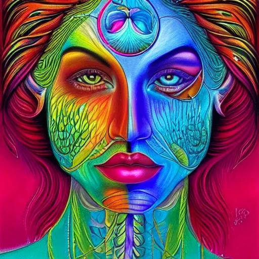 Image similar to a portrait of a beautiful woman the style of Alex Grey, colorful,