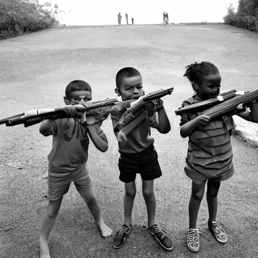 Image similar to a photo of kids playing with aks.