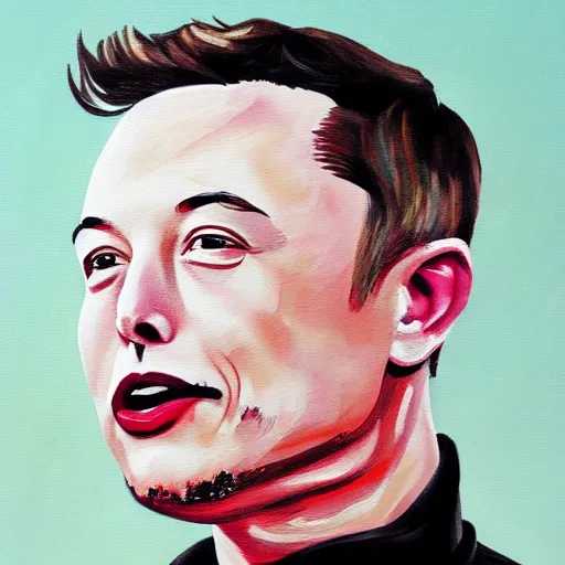 Image similar to painting of Elon Musk with no Hair