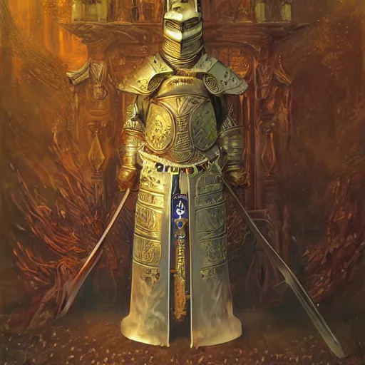 Image similar to anthropomorphic shiba inu, holy knight armor, in medieval banquet, stuning fantasy 3 d render, masterpiece, glowing aura, by donato giancola and greg rutkowski and wayne barlow and zdzisław beksinski, realistic face