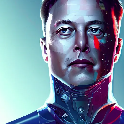 Prompt: elon musk as a cyborg, digital art, artstation