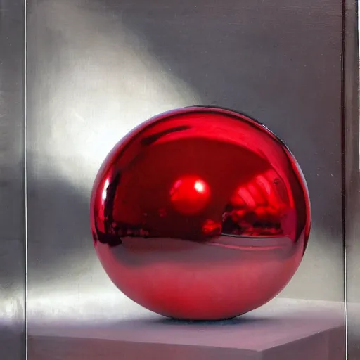 Prompt: chrome spheres on a red cube by gerard de lairesse