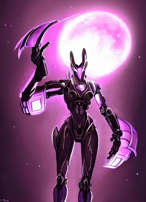 Image similar to cinematic body shot, galactic sized goddess, proportional stunning beautiful hot female warframe, sleek mecha female dragon head, metal ears, led purple eyes, smooth fuschia skin, smooth silver armor, floating in space, holding a galaxy, epic proportions, epic size, epic scale, furry art, dragon art, giantess art, warframe fanart, furaffinity, octane