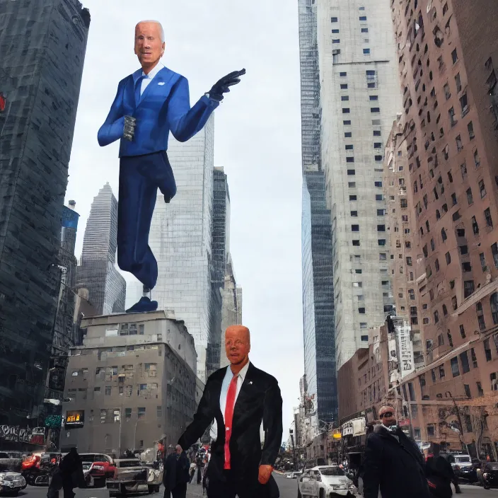 Prompt: Giant Joe Biden Cyborg, Attacking NYC