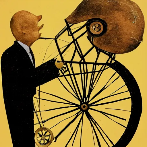 Image similar to man with wheel in head surreal